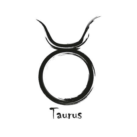 Zodiac sign Taurus. Brush hand drawn. Circle Taurus zodiac sign, hand painted round horoscope symbol vector.のイラスト素材