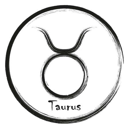 Zodiac sign Taurus. Brush hand drawn. Circle Taurus zodiac sign, hand painted round horoscope symbol vector.のイラスト素材