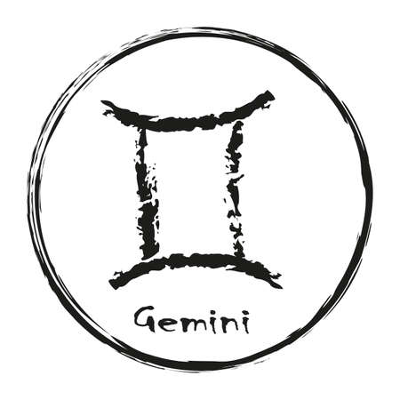 Zodiac sign Gemini isolated on white background. Brush hand drawn. Circle Gemini zodiac sign, hand painted round horoscope symbol vector.のイラスト素材