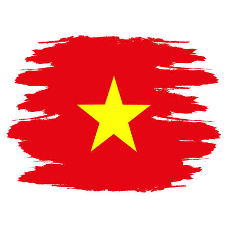 Vietnam Flag. Brush painted Vietnam Flag. Hand drawn style illustration with a grunge effect and watercolor. Vietnam Flag with grunge texture. Vectorのイラスト素材