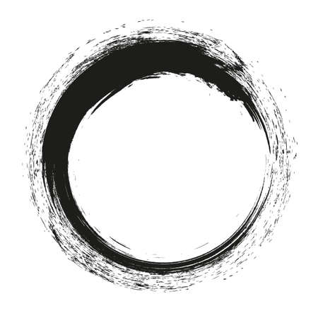 vector brush strokes circles of paint on white background. Ink hand drawn paint brush circle.のイラスト素材