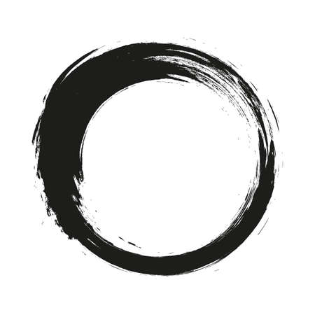 vector brush strokes circles of paint on white background. Ink hand drawn paint brush circle.のイラスト素材
