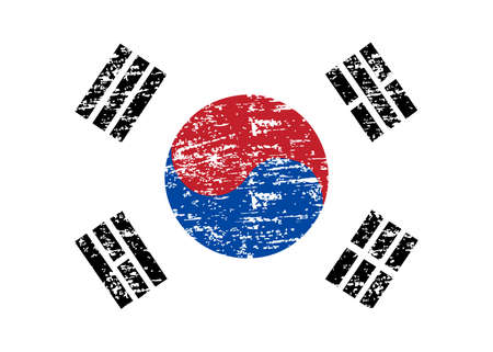Flag of Korea South. Brush painted Flag of Korea South. Hand drawn style illustration with a grunge effect and watercolor. Flag of Korea South with grunge texture. Vectorのイラスト素材