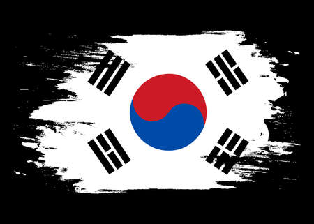 Flag of Korea South. Brush painted Flag of Korea South. Hand drawn style illustration with a grunge effect and watercolor. Flag of Korea South with grunge texture. Vectorのイラスト素材