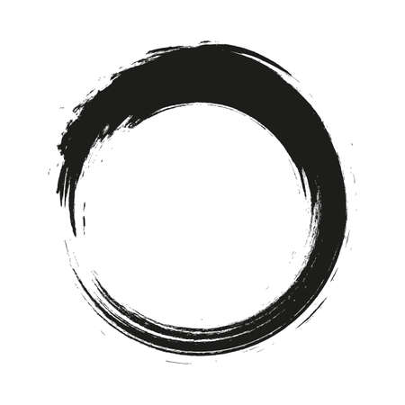 vector brush strokes circles of paint on white background. Ink hand drawn paint brush circle.のイラスト素材