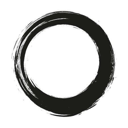 vector brush strokes circles of paint on white background. Ink hand drawn paint brush circle.のイラスト素材