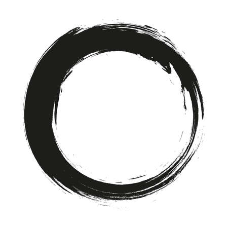 vector brush strokes circles of paint on white background. Ink hand drawn paint brush circle.のイラスト素材