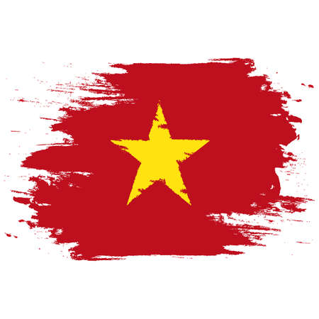 Vietnam Flag. Brush painted Vietnam Flag. Hand drawn style illustration with a grunge effect and watercolor. Vietnam Flag with grunge texture. Vectorのイラスト素材