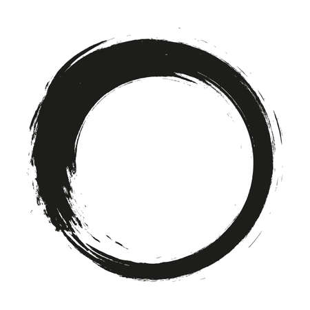 vector brush strokes circles of paint on white background. Ink hand drawn paint brush circle.のイラスト素材