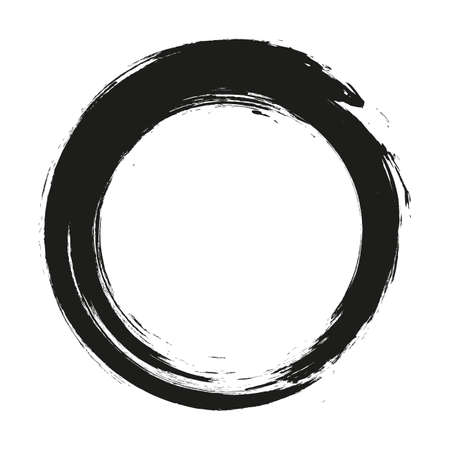 vector brush strokes circles of paint on white background. Ink hand drawn paint brush circle.のイラスト素材