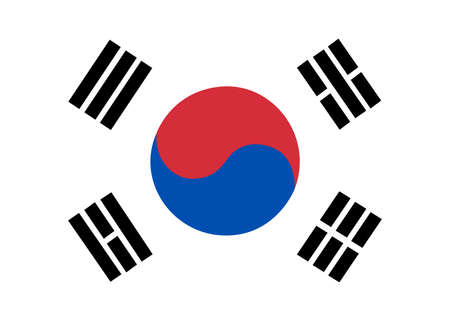 Flag of Korea South. Brush painted Flag of Korea South. Hand drawn style illustration with a grunge effect and watercolor. Flag of Korea South with grunge texture. Vectorのイラスト素材
