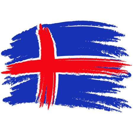 Iceland Flag. Brush painted Iceland Flag. Hand drawn style illustration with a grunge effect and watercolor. Iceland Flag with grunge texture. Vector illustration.のイラスト素材