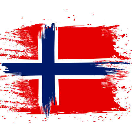 Flag of Norway. Brush painted Flag of Norway. Hand drawn style illustration with a grunge effect and watercolor. Flag of Norway with grunge texture.のイラスト素材