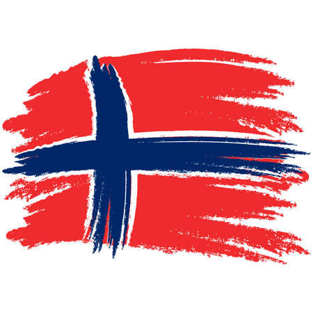 Flag of Norway. Brush painted Flag of Norway. Hand drawn style illustration with a grunge effect and watercolor. Flag of Norway with grunge texture. Vector illustrationのイラスト素材