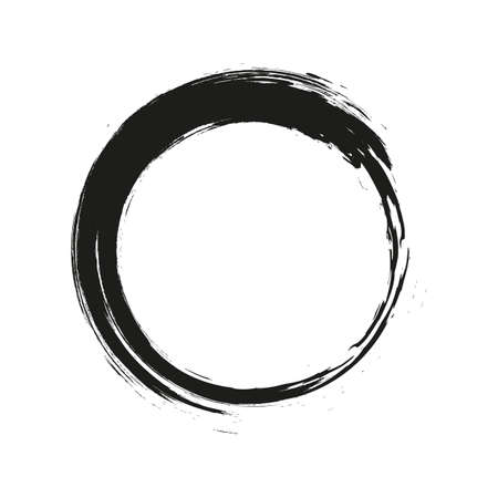 vector brush strokes circles of paint on white background. Ink hand drawn paint brush circle. Logo, label design element vector illustration. Black abstract grunge circle. Frame.のイラスト素材