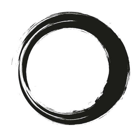 vector brush strokes circles of paint on white background. Ink hand drawn paint brush circle. label design element vector illustration. Black abstract grunge circle. Frame.のイラスト素材