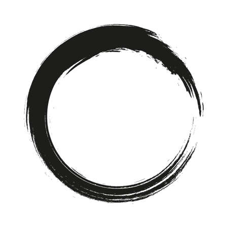 vector brush strokes circles of paint on white background. Ink hand drawn paint brush circle. label design element vector illustration. Black abstract grunge circle. Frame.のイラスト素材