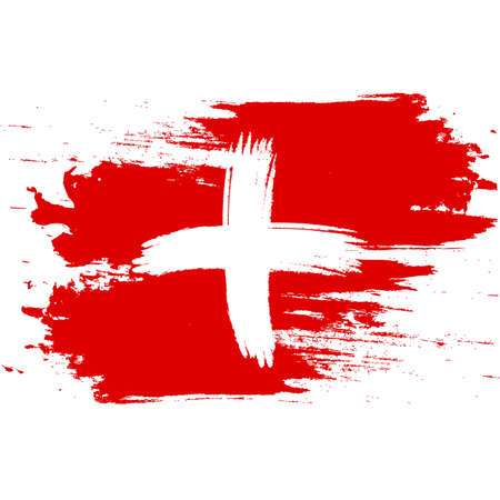 Flag of Switzerland. Brush painted Flag of Switzerland. Hand drawn style illustration with a grunge effect and watercolor. Flag of Switzerland with grunge texture.のイラスト素材