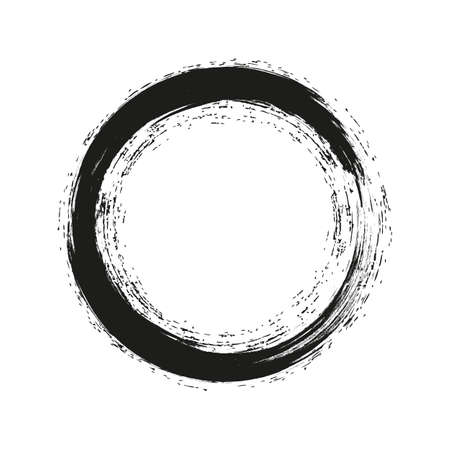 vector brush strokes circles of paint on white background. Ink hand drawn paint brush circle.  label design element vector illustration. Black abstract grunge circle. Frame.のイラスト素材