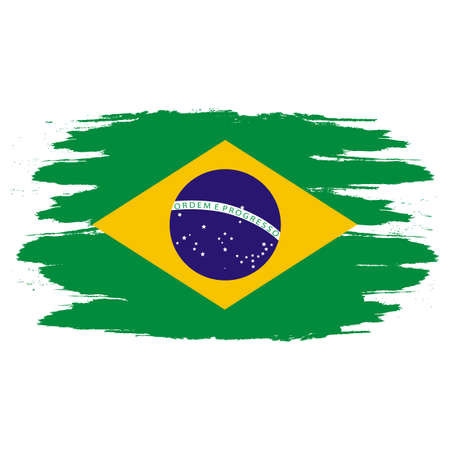 Brazil Flag. Brush painted Brazil Flag. Hand drawn style illustration with a grunge effect and watercolor. Brazil Flag with grunge texture.のイラスト素材
