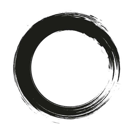 vector brush strokes circles of paint on white background. Ink hand drawn paint brush circle.  label design element vector illustration.のイラスト素材