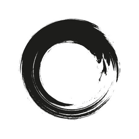 vector brush strokes circles of paint on white background. Ink hand drawn paint brush circle.  label design element vector illustration.のイラスト素材