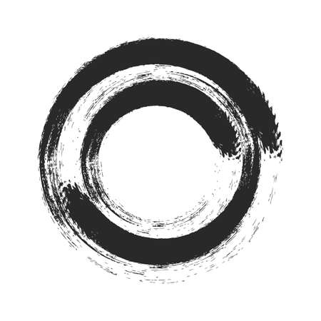 vector brush strokes circles of paint on white background. Ink hand drawn paint brush circle. label design element vector illustration. Black abstract grunge circle. Frame.のイラスト素材