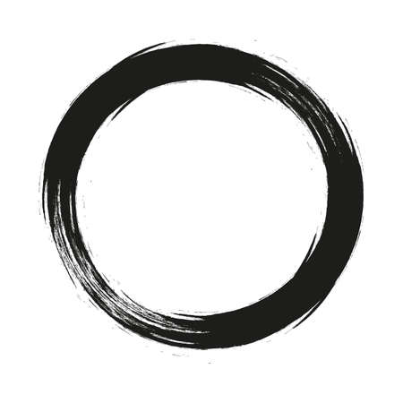 vector brush strokes circles of paint on white background. Ink hand drawn paint brush circle.  label design element vector illustration.のイラスト素材