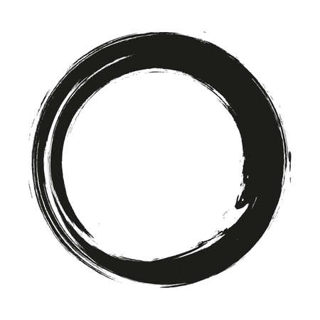 vector brush strokes circles of paint on white background. Ink hand drawn paint brush circle.  label design element vector illustration.のイラスト素材