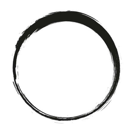 vector brush strokes circles of paint on white background. Ink hand drawn paint brush circle. Logo, label design element vector illustration. Black abstract circle.のイラスト素材