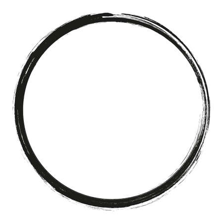 vector brush strokes circles of paint on white background. Ink hand drawn paint brush circle. Logo, label design element vector illustration. Black abstract circle.のイラスト素材