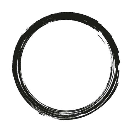 vector brush strokes circles of paint on white background. Ink hand drawn paint brush circle. Logo, label design element vector illustration. Black abstract circle.のイラスト素材