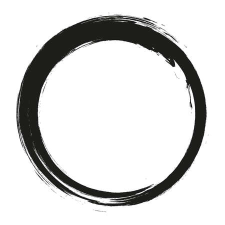 vector brush strokes circles of paint on white background. Ink hand drawn paint brush circle. Logo, label design element vector illustration. Black abstract circle.のイラスト素材