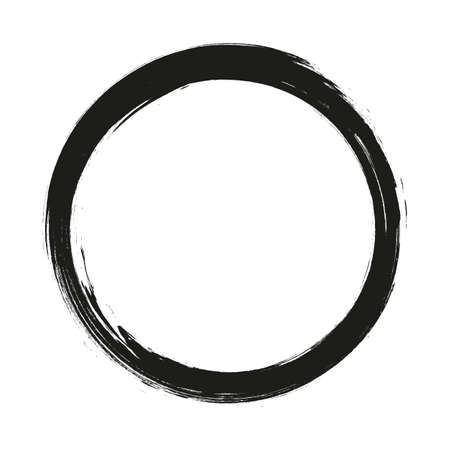 vector brush strokes circles of paint on white background. Ink hand drawn paint brush circle. Logo, label design element vector illustration. Black abstract circle.のイラスト素材