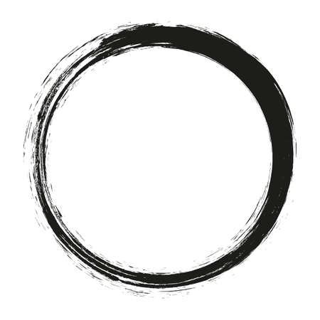 vector brush strokes circles of paint on white background. Ink hand drawn paint brush circle. Logo, label design element vector illustration. Black abstract circle.のイラスト素材
