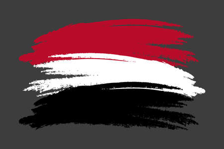 Yemen Flag. Brush painted Yemen Flag Hand drawn style illustration with a grunge effect and watercolor. Yemen Flag with grunge texture. Vectorのイラスト素材