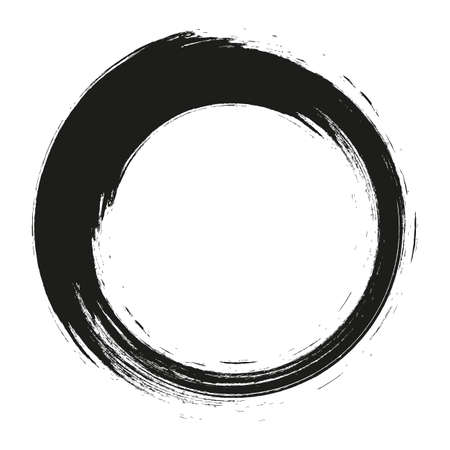 vector brush strokes circles of paint on white background. Ink hand drawn paint brush circle. Logo, label design element vector illustration. Black abstract circle.のイラスト素材