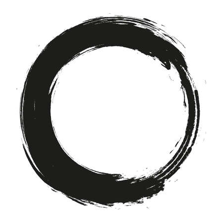 vector brush strokes circles of paint on white background. Ink hand drawn paint brush circle. Logo, label design element vector illustration. Black abstract circle.のイラスト素材