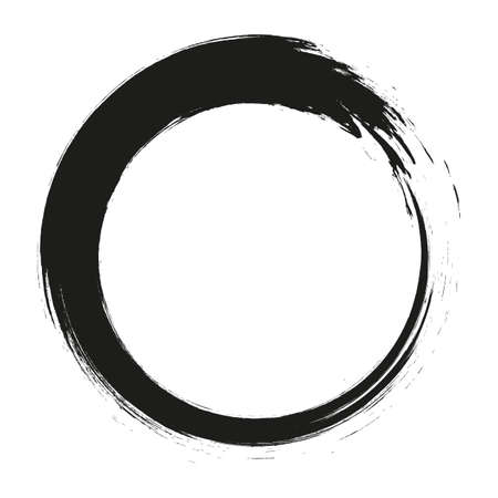 vector brush strokes circles of paint on white background. Ink hand drawn paint brush circle. Logo, label design element vector illustration. Black abstract circle.のイラスト素材