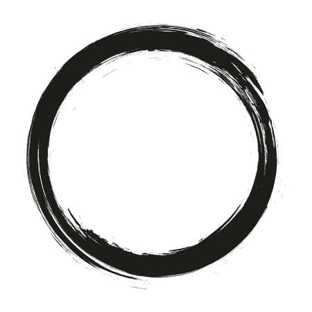 vector brush strokes circles of paint on white background. Ink hand drawn paint brush circle. Logo, label design element vector illustration. Black abstract circle.のイラスト素材