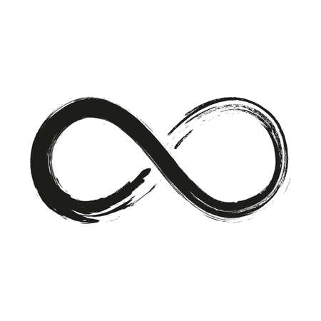 Grunge infinity symbol. Hand painted with black paint. Grunge brush stroke. Modern eternity icon. Graphic design element. Infinite possibilities, endless process. Vectorのイラスト素材