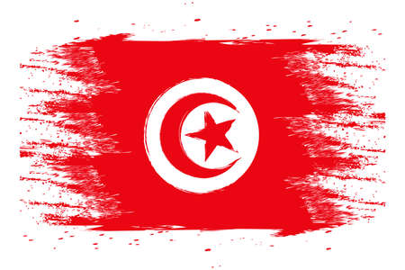 Tunisia Flag. Brush painted Tunisia Flag Hand drawn style illustration with a grunge effect and watercolor. Tunisia Flag with grunge texture. Vector illustration.のイラスト素材