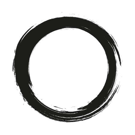 vector brush strokes circles of paint on white background. Ink hand drawn paint brush circle. Logo, label design element vector illustration. Black abstract grunge circle. Frameのイラスト素材