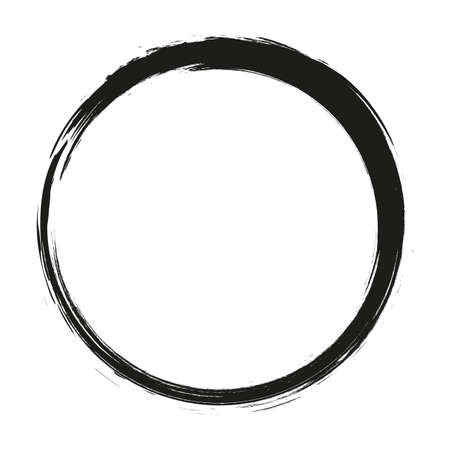 vector brush strokes circles of paint on white background. Ink hand drawn paint brush circle. Logo, label design element vector illustration. Black abstract grunge circle. Frameのイラスト素材