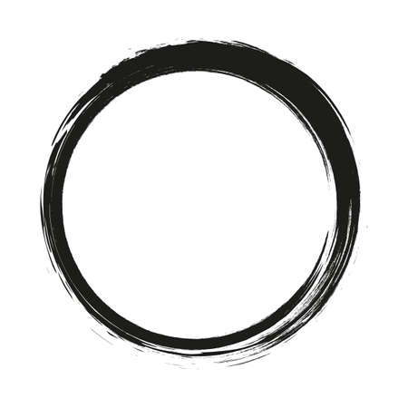 vector brush strokes circles of paint on white background. Ink hand drawn paint brush circle. Logo, label design element vector illustration. Black abstract grunge circle. Frameのイラスト素材