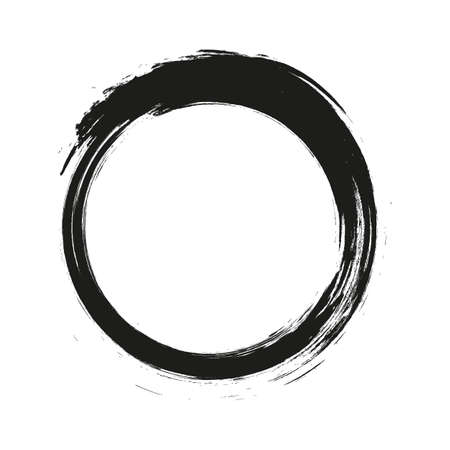 vector brush strokes circles of paint on white background. Ink hand drawn paint brush circle. Logo, label design element vector illustration.のイラスト素材