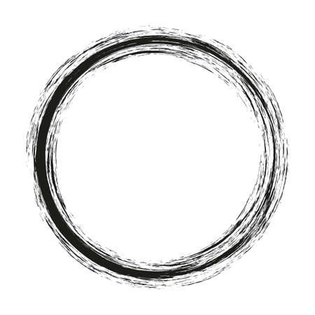 vector brush strokes circles of paint on white background. Ink hand drawn paint brush circle. Logo, label design element vector illustration.のイラスト素材