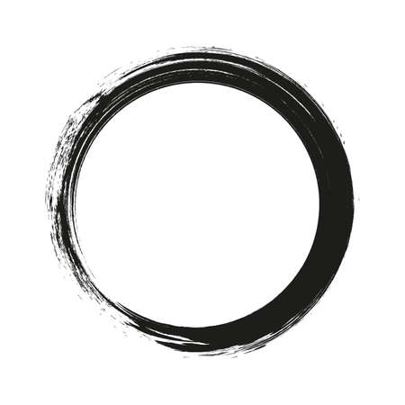 vector brush strokes circles of paint on white background. Ink hand drawn paint brush circle. Logo, label design element vector illustration.のイラスト素材