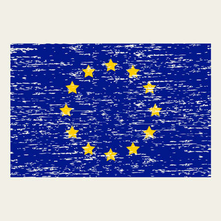 Flag of Europe flag of European Union . Brush painted Flag of Europe Hand drawn style illustration with a grunge effect and watercolor. Flag of Europe with grunge texture.のイラスト素材