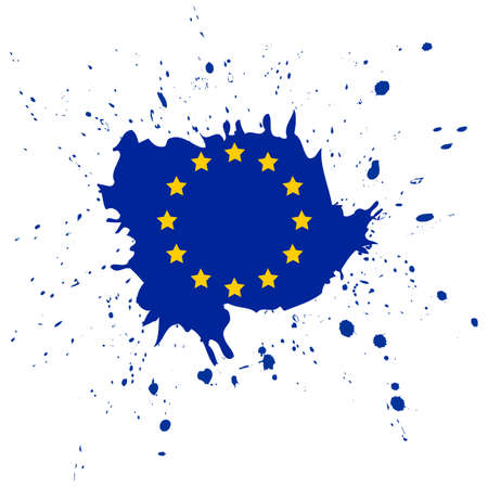 Flag of Europe flag of European Union . Brush painted Flag of Europe Hand drawn style illustration with a grunge effect and watercolor. Flag of Europe with grunge texture.のイラスト素材